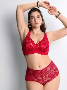 Sujetador con aros y encaje para mujer de talla grande - Rojo - Ver 4