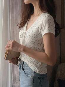 DAZY Women's Round Neck Solid Color Basic White Short Sleeve T-Shirt Spring Summer - Grey - View 7