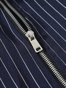STYNVO Men's Striped Letter Zipper Placket Casual Jacket - Navy Blue - View 5