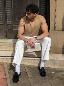 YOUESAWY YOUESAWY Men Summer Leisure Solid Color Wide Strap Tank Top - Camel - View 3