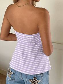 CovetEZ Lavender Striped Ruched Bandeau Top, Summer - Mauve Purple - View 2