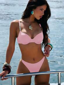 Swim Vcay Women's Sexy Push-Up Underwire Minimalist Bikini Set For Spring/Summer Pool Party And Beach Volleyball - Pink - View 1