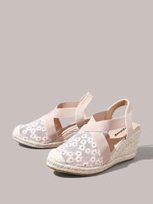 Styleloop 麻繩編織女款楔跟厚底鞋 度假風 BOHO 風 美式復古 波希米亞風 西部風 音樂節慶穿搭 - 粉色菊花網 - 查看 2