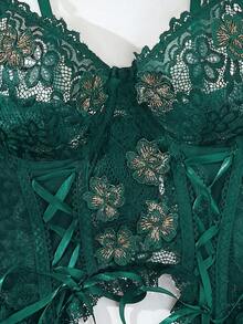 SHEIN 浪漫蕾絲女款性感內衣套裝 3 件組 - 墨綠色 - 查看 4