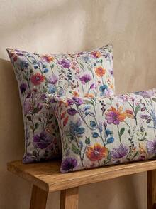 2D Flat Pillow Cover Featuring A Colorful Plant And Flower Design Short Plush Material - Multicolor - View 1