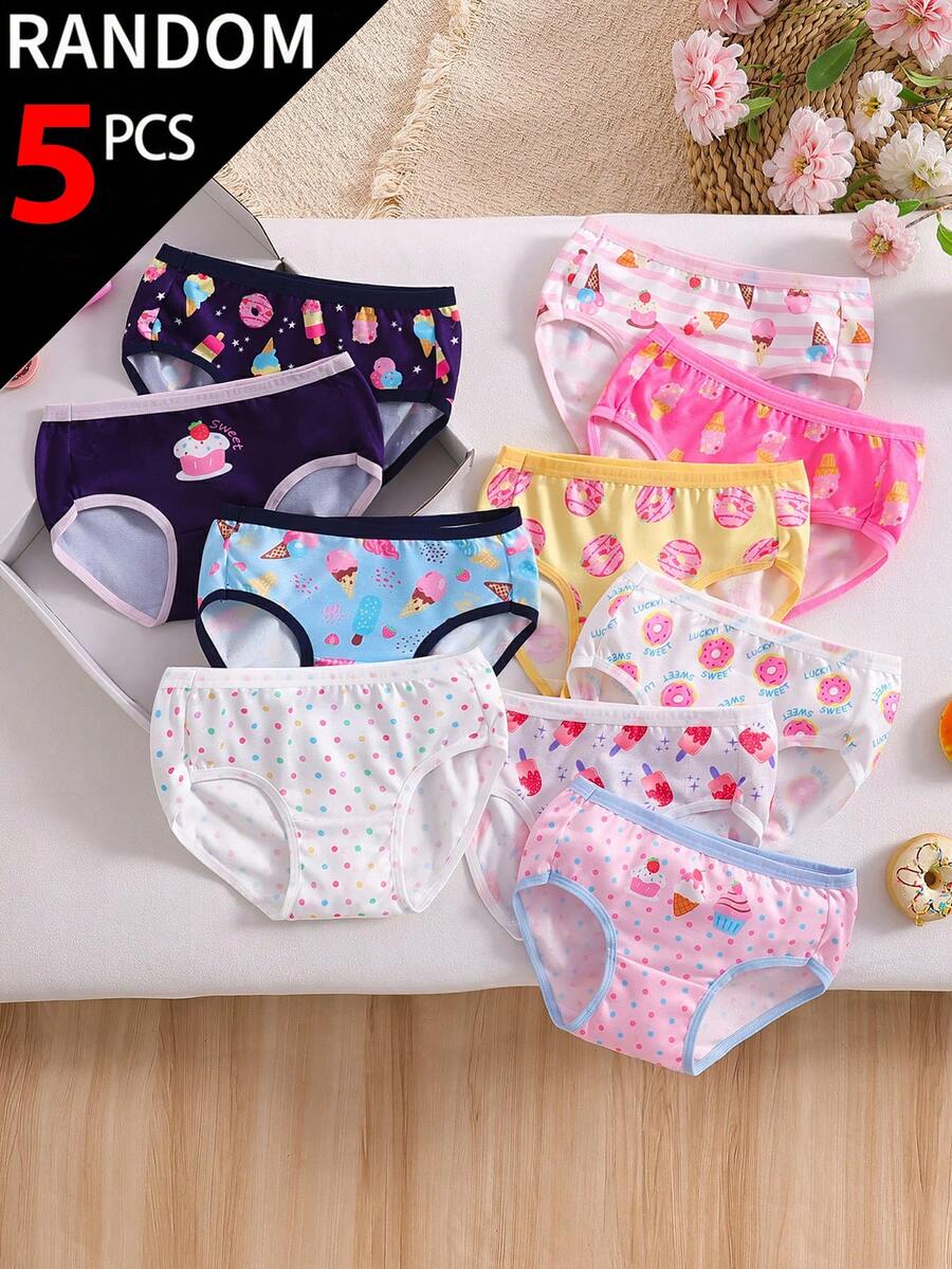 SHEIN 隨機盲盒 5件/組 女童柔軟內褲,對比色肩帶設計 - 彩色 - 查看 1