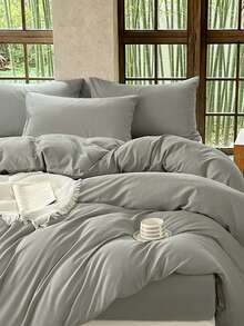 Cirelle 2/3pcs Bamboo Blend Bedding Set – 30% Viscose (Bamboo Pulp) + 70% Polyester, Ultra Soft & Breathable Cool Quilt Cover Set, Machine Washable (1 Cover + 2 Pillowcases, Insert Not Included) - Dark Grey - View 8