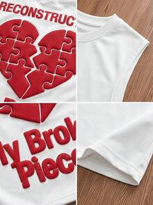 TOKVUE Men's Letter Heart Print Casual Versatile Daily Wear Top - White - View 5