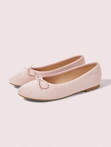 CUCCOO DOLLMOD Women's Shoes, Light Pink, Suede Ballet Flats, Bow-Tie Lace-Up Flats, Suitable For Casual Daily Wear - Baby Pink - View 2
