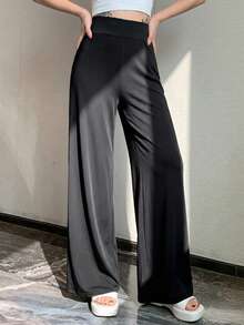 Joudiya Basic Solid Color Casual Long Pants For Women, Summer - Black - View 7