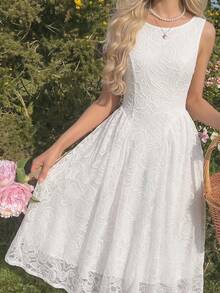 SHEIN Tween Mädchen Lässiges elegantes Mode einfarbiges weißes Spitzenkleid, vielseitig geeignet für den täglichen Gebrauch, Zeremonien, Partys, neues Mädchenkleid, Teeparty-Kleid, weißes Kleid, Sommerkleid - Weiss - Übersicht 8