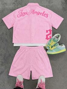 Manfinity EMRG Men's Summer Casual Striped Shirt And Shorts Set - Multicolor - View 2