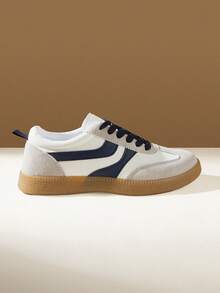 CUCCOO EASI Farbabgestimmte Retro-Moral-Trainingsschuhe für Damen, Low-Top Schnürschuhe mit Wildleder-Einsätzen, weiche rutschfeste Sohle für den täglichen Arbeitsweg, atmungsaktive und verschleißfeste Gummisohle, vielseitige lässige Sportschuhe für Studentinnen, leichte und bequeme Damen-Schuhe für alle vier Jahreszeiten - marineblau - Übersicht 2