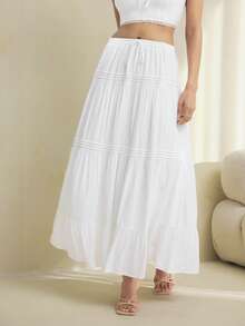 SHEIN Tall Women Plain And Simple Everyday Pleated Skirt - White - View 1