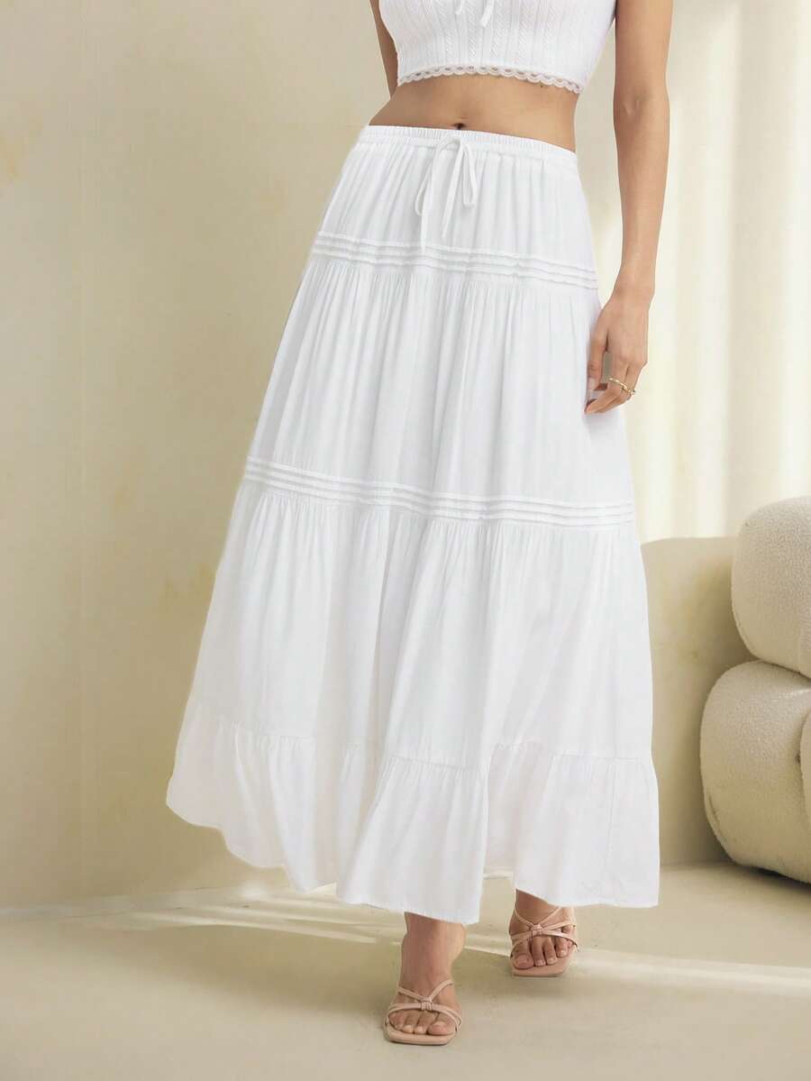 SHEIN Tall Women Plain And Simple Everyday Pleated Skirt - White - View 1