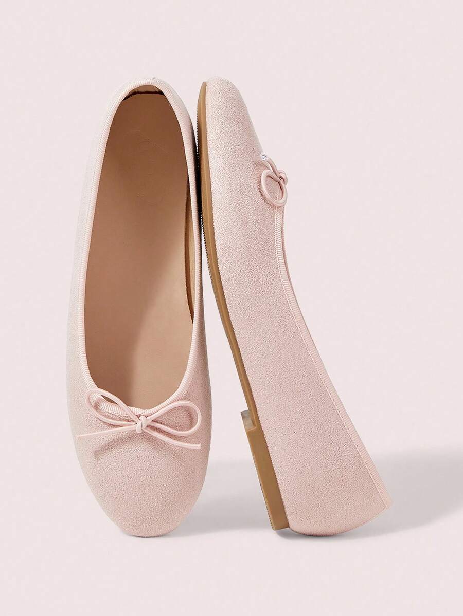 CUCCOO DOLLMOD Women's Shoes, Light Pink, Suede Ballet Flats, Bow-Tie Lace-Up Flats, Suitable For Casual Daily Wear - Baby Pink - View 1