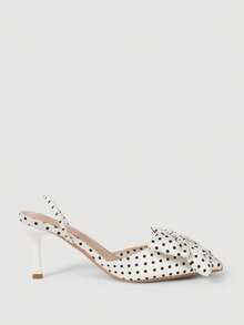 Mnmlis Women's Polka Dot Bow Pointed Toe High Heel Pumps For Christmas - Black and White - View 4