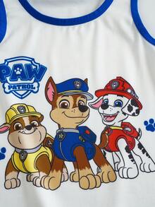 SHEIN | PAW Patrol 小男孩卡通圖案印花拼色背心與短褲套裝 - 白色 - 查看 4