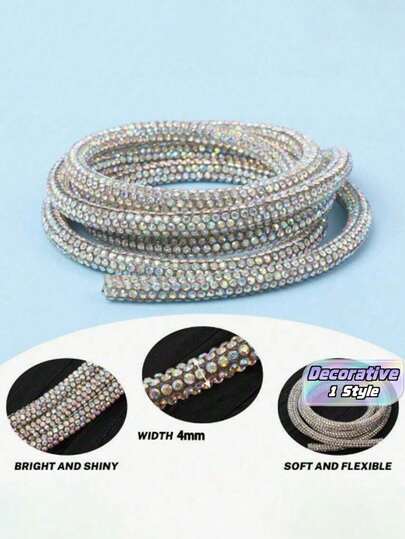 4mm Crystal Rhinestone Edged White Ribbon, Suitable For DIY Headbands, Clothing Bow Decorations