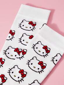 HELLO KITTY AND FRIENDS | SHEIN 透氣吸汗女款中筒襪 1雙 - 紅白色 - 查看 3