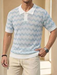 DAZY Top de punto de verano con bloques de color para hombre, vacaciones - Azul y blanco - Ver 6