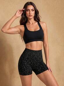 Silquee Ribbed Knit Crisscross Back Crop Sports Tank Top - Black - View 6