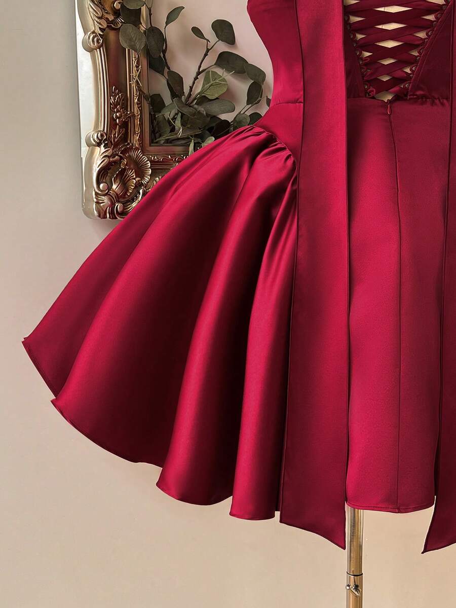 Lovelzi Gaun Tanpa Lengan Satin Burgundy Elegan Ukuran Plus, Cocok untuk Pesta Lajang, Prom, Pernikahan, Musim Wisuda, Liburan, dan Acara Prom. - Red Violet - View 1