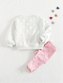 Cozy Pixies 女嬰愛心圖案針織柔軟圓領長袖套頭運動衫與內搭褲2件套 - 白色 - 查看 2