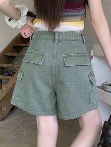 DAZY Women's Distressed Washed Pocket Casual Streetwear Summer Denim Shorts School - Green - View 7