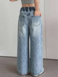 Dazy Kids Girls' Denim Jeans Spring/Summer New Style Back Pocket Rhinestone Flare Leg Jeans (Large) - Medium Wash - View 4