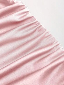 Sweetra 春夏女款性感蕾絲拼接抓皺修身迷你抹胸洋裝 - 粉色 - 查看 6