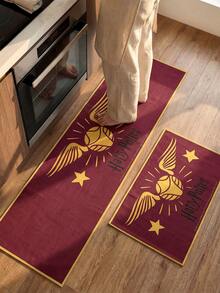 HARRY POTTER X SHEIN A Rubber Kitchen Long Carpet, Cartoon Printing Pattern, Nordic Light Luxury High-End Style Kitchen Mat, Long Running Carpet Laundry Carpet, The Fabric Is Thick And Foot-Feeling, Easy To Take Care Of, Machine Washable And Washable, Practical Entrance - Burgundy - View 2