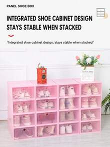 Transparent PP Plastic Shoe Storage Boxes, Flip Drawer Design Dustproof Moisture Proof Shoe Organizer Containers, Small Stackable Shoe Case In Pink For Closet & Entryway Storage - View 4