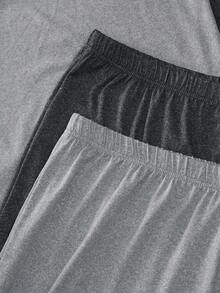 Provexi Provexi 男士基本款休閒寬鬆舒適黑灰色短袖上衣與短褲居家服套裝（含2件上衣與2件褲子） - 彩色 - 查看 3