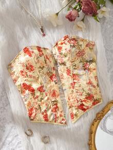 Myrelith Vintage Oil Painting Rose Print Corset With Front Hook-And-Eye Closure, Back Lace-Up Waist Cincher And Boning Dinner Red - Multicolor - View 4