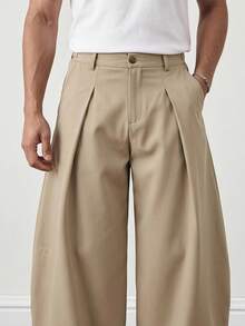 SWAVVY Pantalones largos holgados de moda para hombre primavera/verano - Caqui - Ver 3