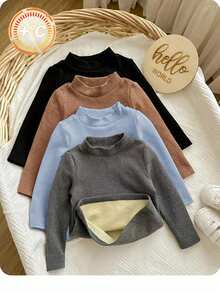 Babygirl Casual Versatile Knit Solid Color Long Sleeve Tops 4pcs/Set - Dusty Blue - View 1