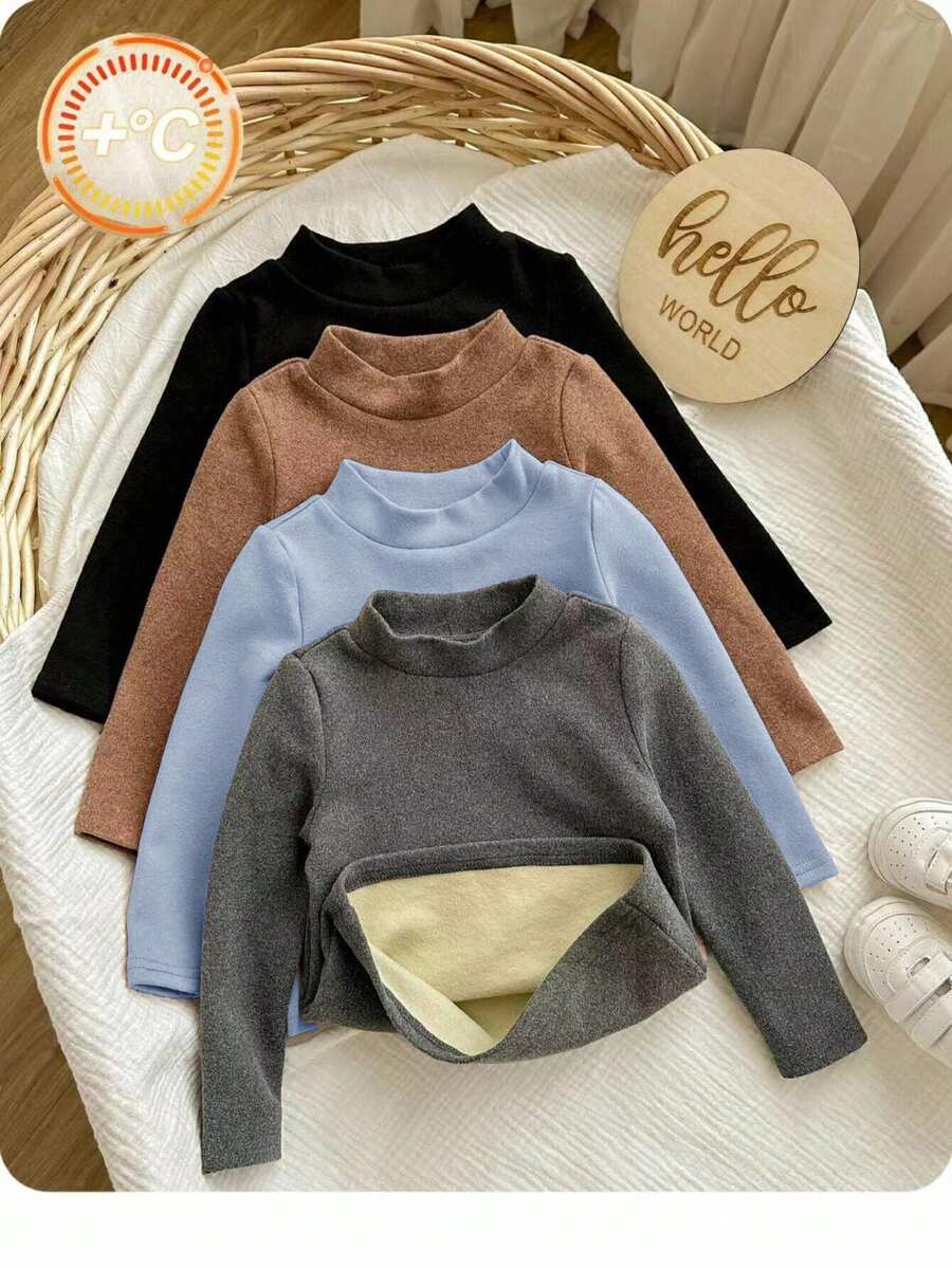 Babygirl Casual Versatile Knit Solid Color Long Sleeve Tops 4pcs/Set - Dusty Blue - View 1