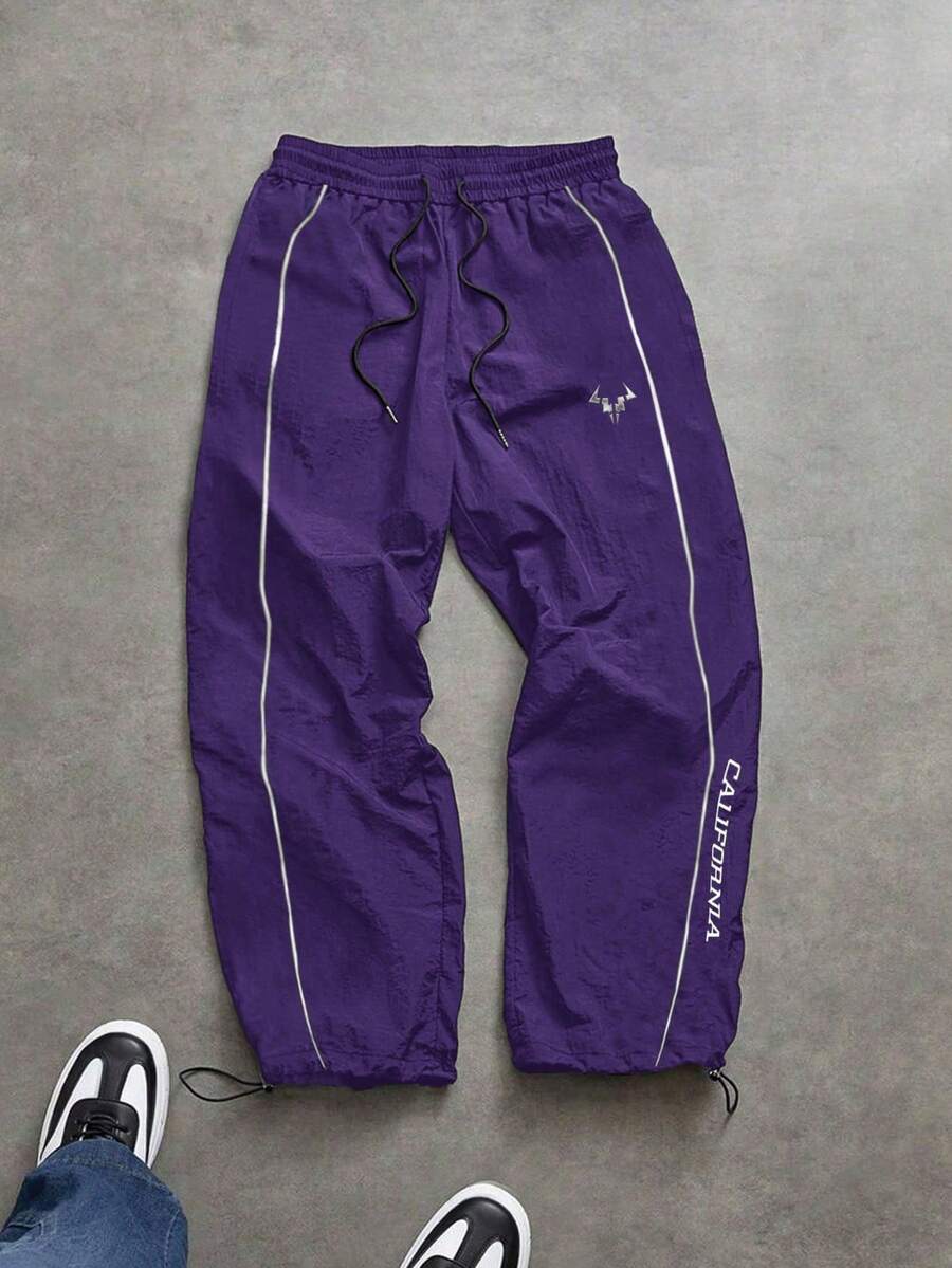 Sport MetroGents Men's Loose Fit Drawstring Waist Letter Print Sports Long Pants - Purple - View 1