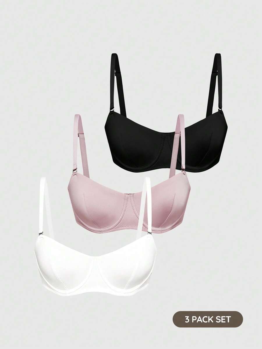 SHAPORA 3pcs Women's Underwire Bras (Skin Tone + White + Black) - Multicolor - View 1