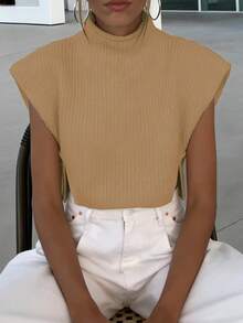 EMERY ROSE Women's Solid Color Stand Collar Casual Versatile Daily Wear Knit Top - Khaki - View 3