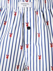 SUMWON Bunny Logo Striped Woven Boxer Shorts For Men With Elastic Waist And Button Fly - Blue and White - View 2