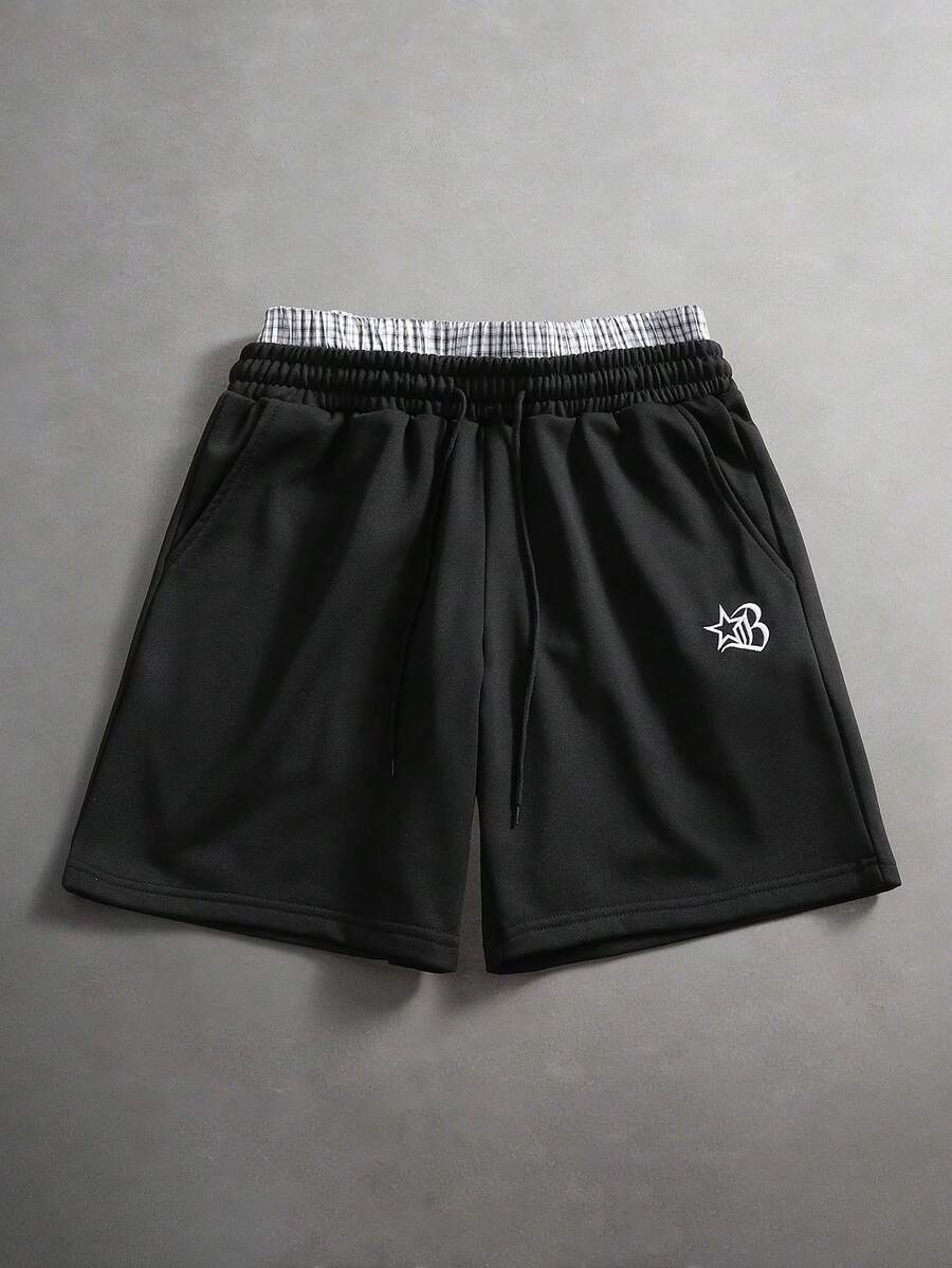 Manfinity Hypemode Men's Summer Casual Plaid Patchwork Shorts - Black - View 1