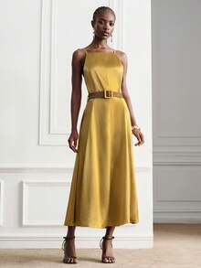 Aveloria Modichic Elegantes, bequemes, modisches französisches Vintage-Pendler-Vielseitigkeits-Damen-Spaghettiträger-Kleid - Gelb - Übersicht 4