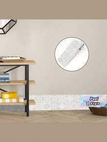 1pc Gray & White Floral Pattern Wall Sticker, Elegant PVC Self-Adhesive Removable Flat Wall Paper, Suitable For Home, Kitchen, Room, Wall Decor - multicolor - View 2
