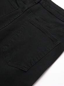 Manfinity LEGND Men's Casual Versatile Daily Travel Denim Shorts With Pocket, Button And Distressed Design - Black - View 4