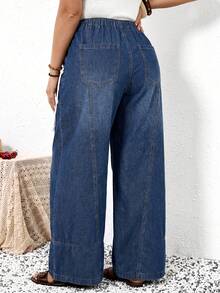 EMERY ROSE EMERY ROSE Plus Size Women's Drawstring Waist Pocket Casual Traditional Loose Fit Versatile Daily Travel Denim Jeans Boho Wide Leg Summer Vacation Beach - Blue - View 2