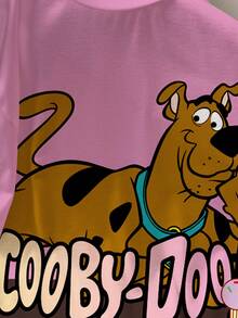 SCOOBY-DOO X SHEIN Women's Letter Print Short Sleeve T-Shirt All-Over -DOO - White - View 6