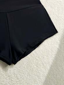 Swim SPRTY Spring/Summer New Solid Color High Waist Shorts Sports Style Board Shorts - Black - View 8