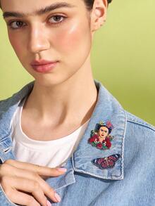 Frida Kahlo X SHEIN 2件組藝術鋅合金胸針別針套裝，女性包包吊飾裝飾，適合作為禮物、收藏、紀念品，水鑽設計 - 彩色 - 查看 6